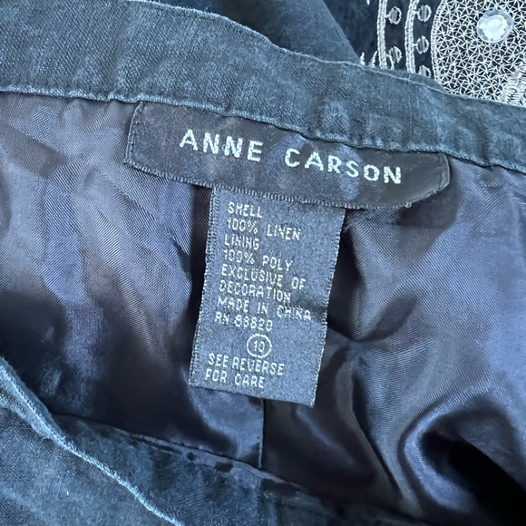 Anne Carson Womens Straight Leg Pants Black Floral High Rise Embroidered 10 - Picture 9 of 12